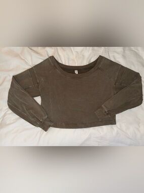 Daily Practice Free People Cropped Olive Green Sweatshirt